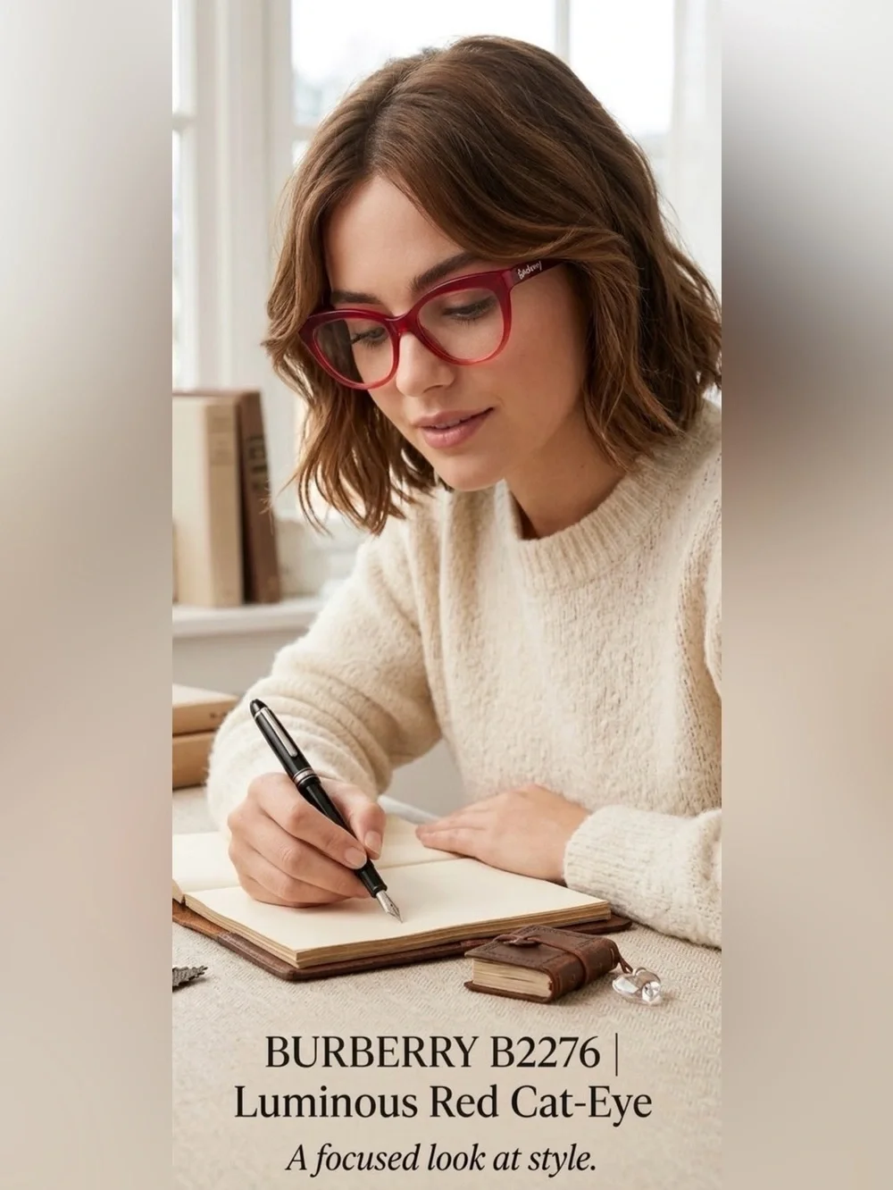 BURBERRY B2276 Luminous Red Cat-Eye Eyeglasses